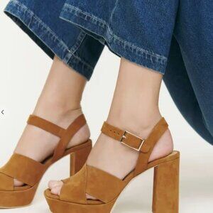Reformation Myraida Platform Sandal - Honey Suede, Size 9.5
